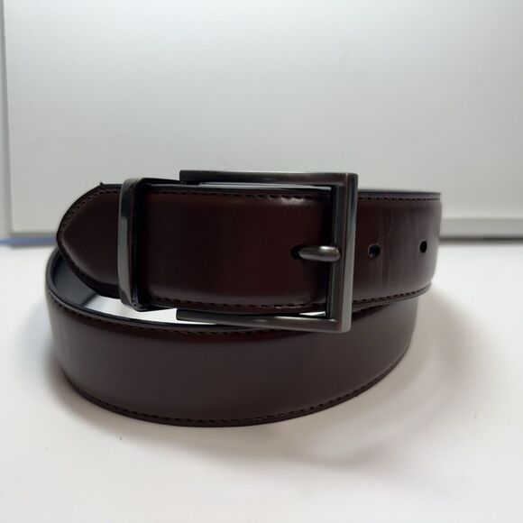 Reaction Kenneth Cole Synthetic Leather Black Brown Reversible Belt Sz S 30-32 - Picture 1 of 7